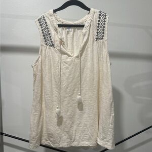 Sleeveless Ivory Top with Embroidered Details